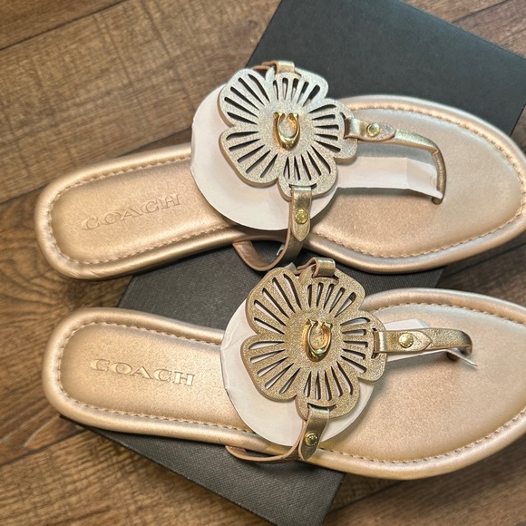 Coach Women's Metallic Gold Sandals - Picture 2 of 13